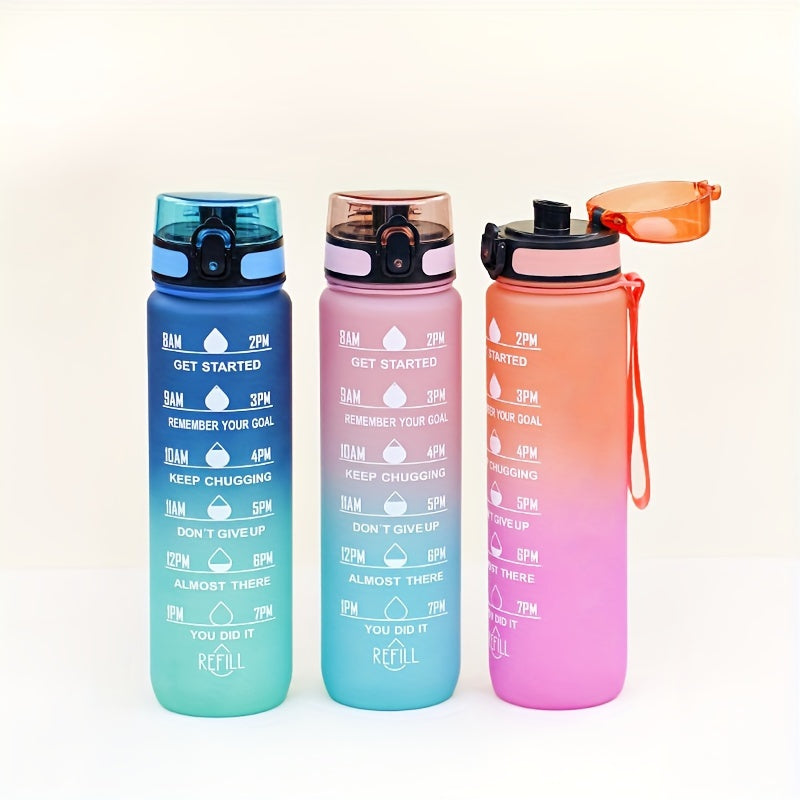 Sports Water Bottle with Time Marker - Large Capacity, Leakproof Flip-Top for Cycling, Running & Fitness - Durable Polycarbonate, PVC-Free