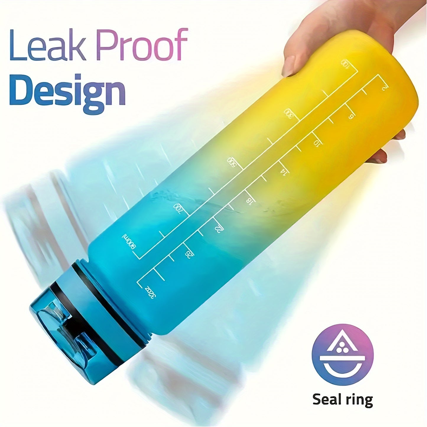 Sports Water Bottle with Time Marker - Large Capacity, Leakproof Flip-Top for Cycling, Running & Fitness - Durable Polycarbonate, PVC-Free