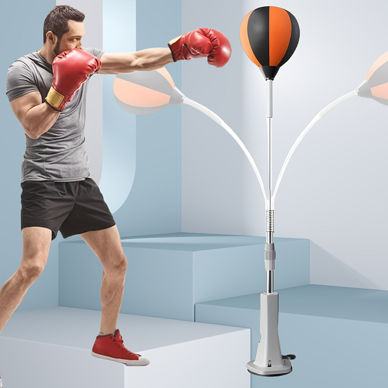 130.0-160cm Height Adjustable Punching Bag with Sturdy Frame, Strong Suction Cups & Orange/Black Design - Indoor Fitness Sandbag for Agility Training, Holiday Gift (Christmas, Valentine's Day), Boxing Ball, Reflective Trainin