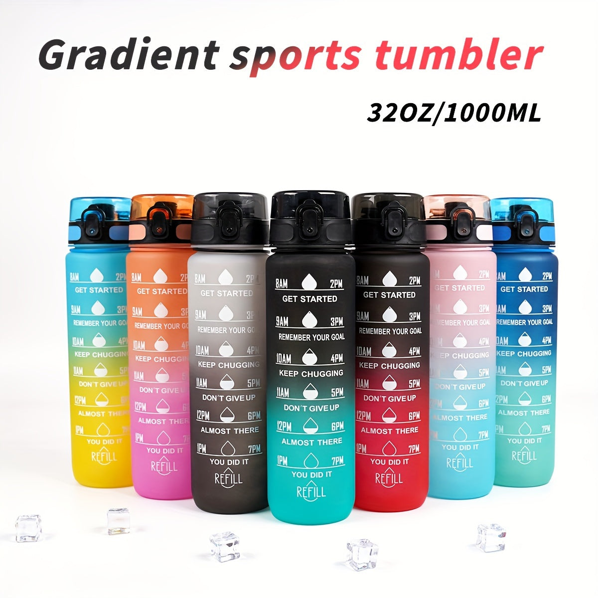 Sports Water Bottle with Time Marker - Large Capacity, Leakproof Flip-Top for Cycling, Running & Fitness - Durable Polycarbonate, PVC-Free