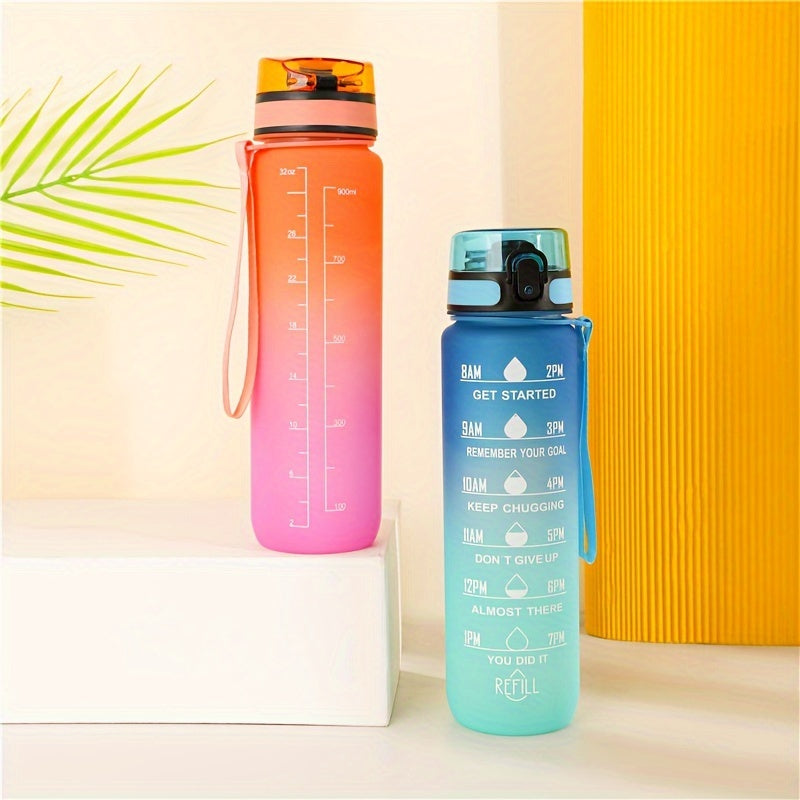 Sports Water Bottle with Time Marker - Large Capacity, Leakproof Flip-Top for Cycling, Running & Fitness - Durable Polycarbonate, PVC-Free