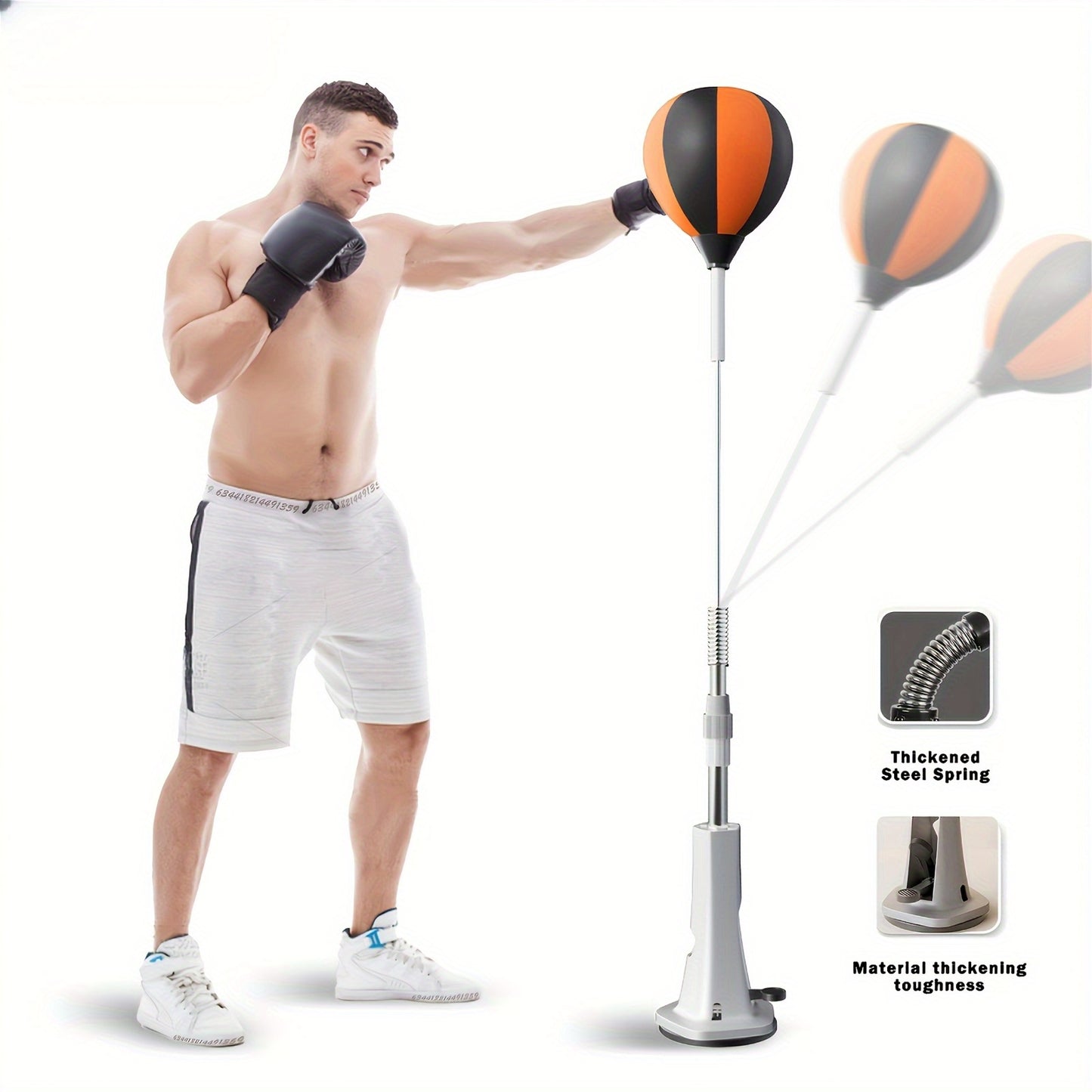 130.0-160cm Height Adjustable Punching Bag with Sturdy Frame, Strong Suction Cups & Orange/Black Design - Indoor Fitness Sandbag for Agility Training, Holiday Gift (Christmas, Valentine's Day), Boxing Ball, Reflective Trainin