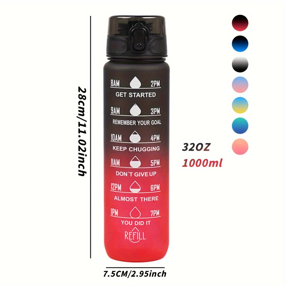 Sports Water Bottle with Time Marker - Large Capacity, Leakproof Flip-Top for Cycling, Running & Fitness - Durable Polycarbonate, PVC-Free