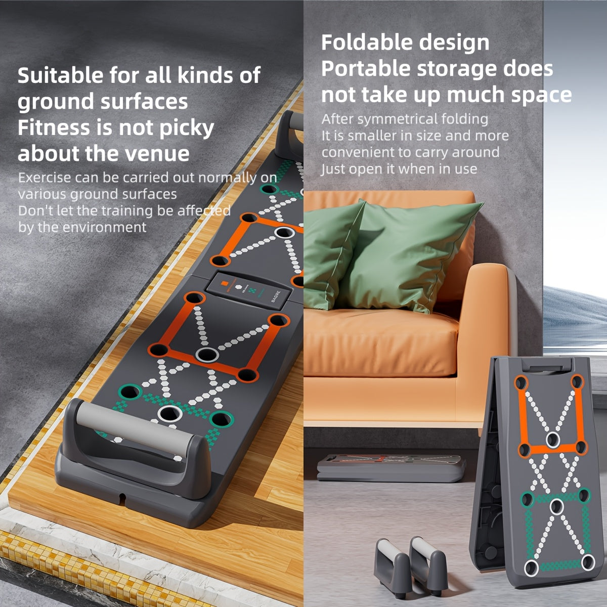 1pc Push-Up Board - Heavy-Duty PP+EVA Construction, Non-Slip Grip Surface, Foldable Design for Home Gym, Chest Press, Triceps & Core Workout - Space-Saving Fitness Equipment for All Levels (Beginner/Advanced) - Ideal for Push