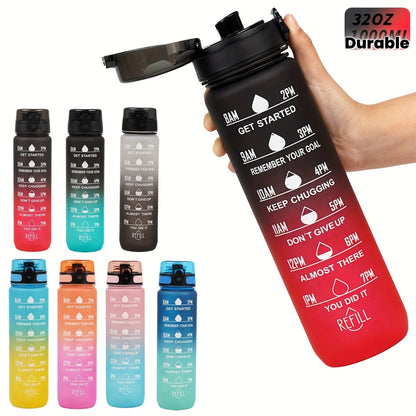 Sports Water Bottle with Time Marker - Large Capacity, Leakproof Flip-Top for Cycling, Running & Fitness - Durable Polycarbonate, PVC-Free