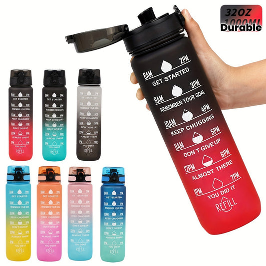 Sports Water Bottle with Time Marker - Large Capacity, Leakproof Flip-Top for Cycling, Running & Fitness - Durable Polycarbonate, PVC-Free