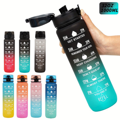 Sports Water Bottle with Time Marker - Large Capacity, Leakproof Flip-Top for Cycling, Running & Fitness - Durable Polycarbonate, PVC-Free