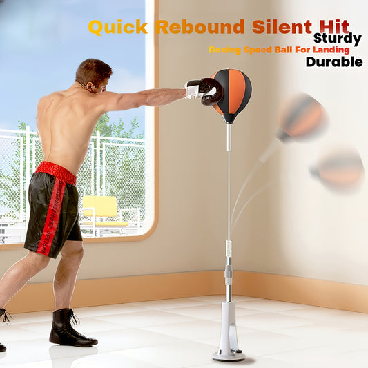 130.0-160cm Height Adjustable Punching Bag with Sturdy Frame, Strong Suction Cups & Orange/Black Design - Indoor Fitness Sandbag for Agility Training, Holiday Gift (Christmas, Valentine's Day), Boxing Ball, Reflective Trainin