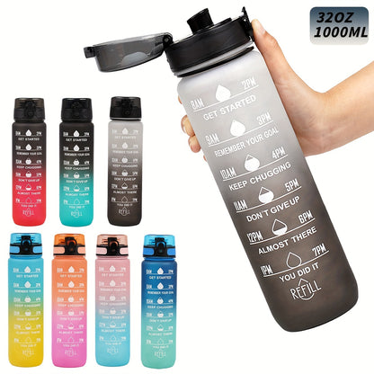 Sports Water Bottle with Time Marker - Large Capacity, Leakproof Flip-Top for Cycling, Running & Fitness - Durable Polycarbonate, PVC-Free