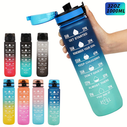 Sports Water Bottle with Time Marker - Large Capacity, Leakproof Flip-Top for Cycling, Running & Fitness - Durable Polycarbonate, PVC-Free